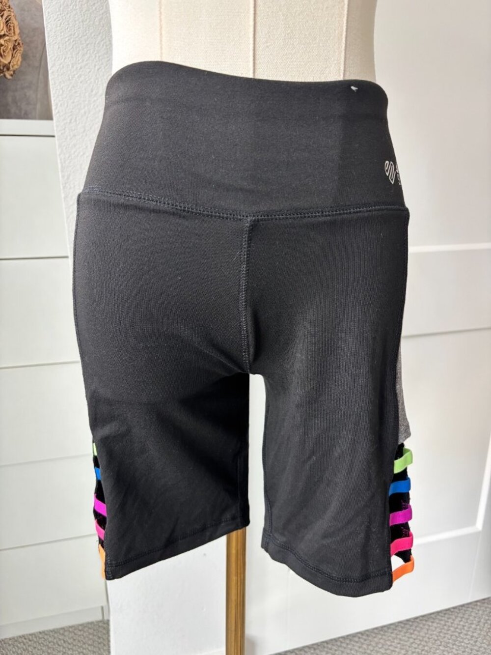 Justice Black Striped Pull On Shorts Activewear Girl's Size Large (12/14)